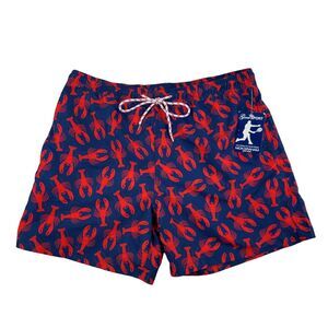 Nick Graham Mens Modern Fit Quick Dry Lobster Print 6'' Swim Trunks Navy Red XL